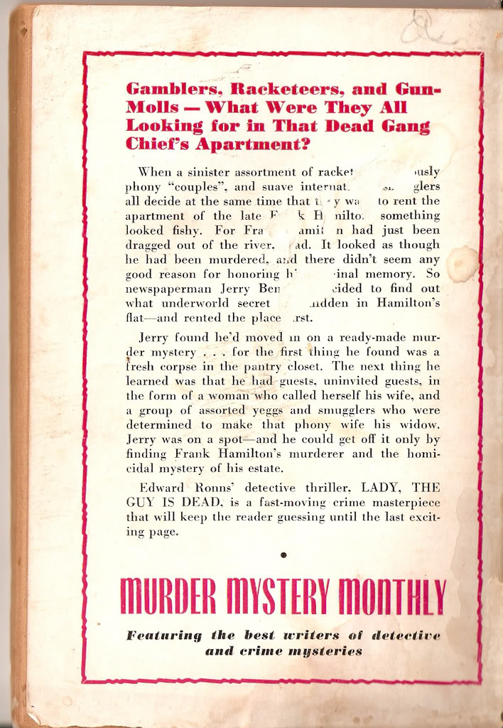 Back cover of Lady, the Guy is Dead!
