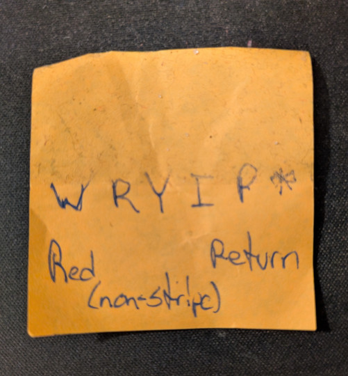 scribbled notes on a dirty post-it